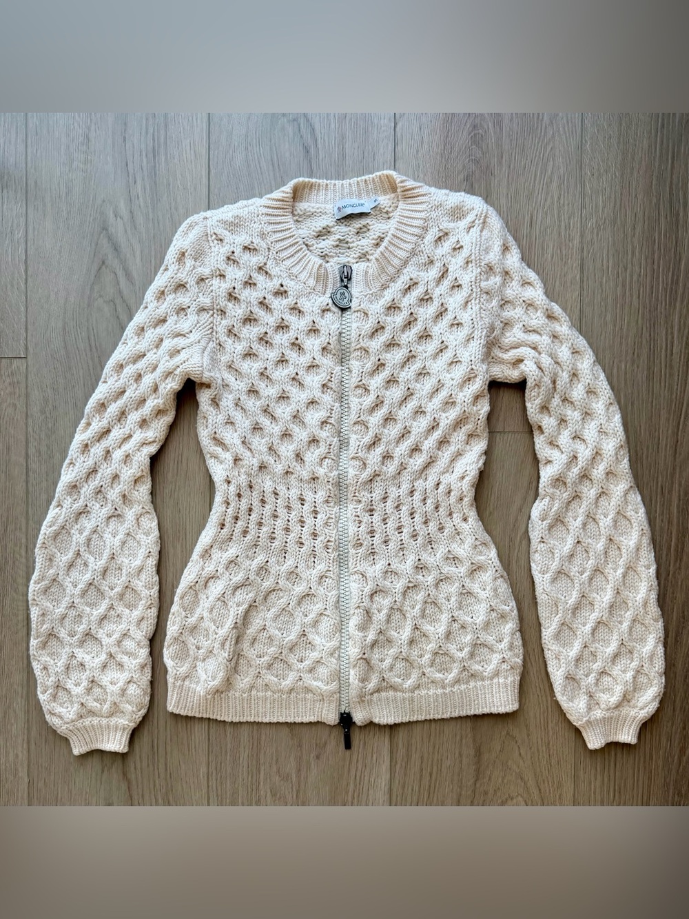 Moncler Cable-Knit Zip-Up Cardigan Sweater Jacket Size Small
